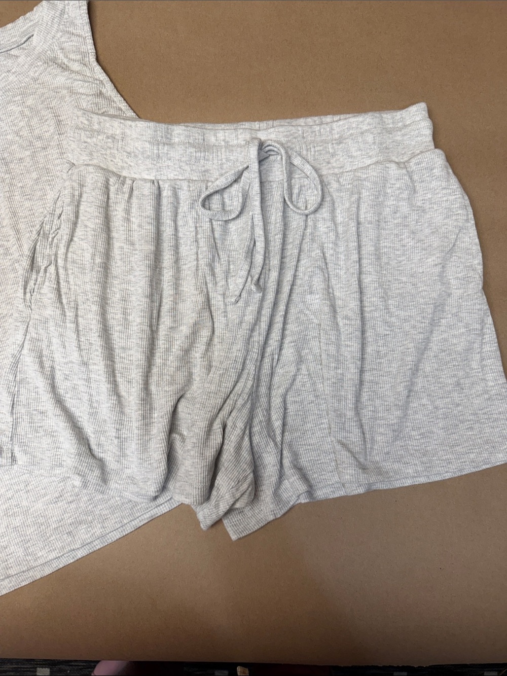 Light Heather Gray Ribbed Tank & Drawstring Short Sleep Set - Picture 2 of 5